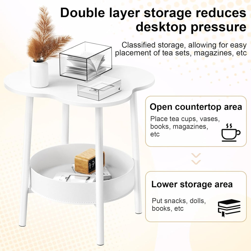 Cloud Coffee Table,Household Small Dining Table Round Side Table 2-Tier Small Tea Table Modern Style End Table Living Room Center Minimalist Display Coffee Table for Living Room Small Space White
