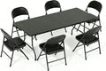 Folding Dining Table Set, 6FT Foldable Plastic Table with Carrying Handle & 6 PU Leather Padded Folding Chairs, Portable Table and Chairs Set for Indoor Outdoor Party Wedding Picnic Event