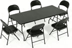 Folding Dining Table Set, 6FT Foldable Plastic Table with Carrying Handle & 6 PU Leather Padded Folding Chairs, Portable Table and Chairs Set for Indoor Outdoor Party Wedding Picnic Event