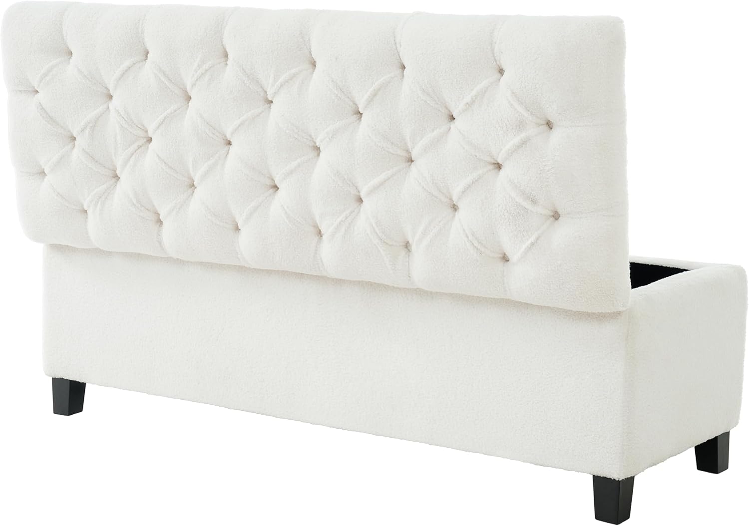 Storage Bench End of Bed, White Boucle Storage Ottoman Bench with Pressure Hinges, Foot Rest with Rubber Wood Legs, Button Tufted Ottoman with Storage for Living Room, Bedroom, Entry Ways & Window