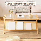 Z Shaped End Table, Wooden Coffee Tables with Storage,Boho Wooden End Table,Side Tables Living Room with Glass Top & Magazine Rack for Bedroom,Couch,Small Space,Yellow,45 * 37 * 56cm