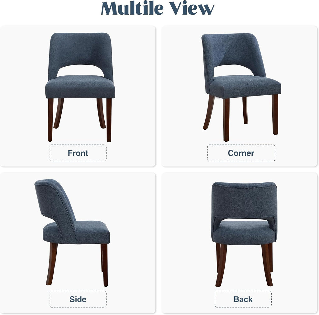 Dining Chairs Set of 6,Modern Dining Room Chairs with Thick Cushions,Upholstered Linen Fabric Kitchen Chairs for Kitchen Dining Room DARKBLUE