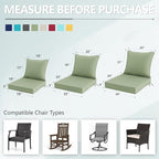 19x19 Inch Patio Chair Cushions Set of 2, Outdoor Furniture Cushions - Removable Cover, Water-Repellent, Fade-Resistant, Non-Slip Bottom & Straps, Replacement for Lawn, Porch & Deck Chair - Sage Green