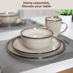 Romswi Ceramic 18Pcs Dinnerware Sets,Stoneware Plates and Bowls Set for 6, Chip & Scratch Resistant Dish Set, Handmade Reactive Glaze Plate Set, Oven, Microwave & Dishwasher Safe,Wheat Green