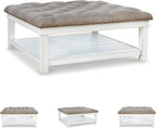 Signature Design by Ashley Kanwyn French Country Upholstered Square Ottoman Coffee Table, Whitewash