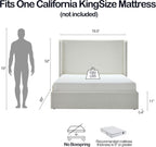 52" Extra-Tall Wingback Bed Frame California King - Luxury Textured Ivory Canvas Chenille Upholstered Platform Bed, 1000lbs Heavy Duty, Box Spring Not Required (California King)