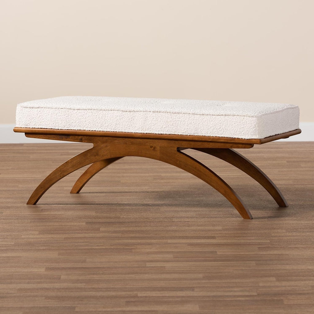 Baxton Studio Orella Boucle Fabric Bench, Cream/Walnut Brown