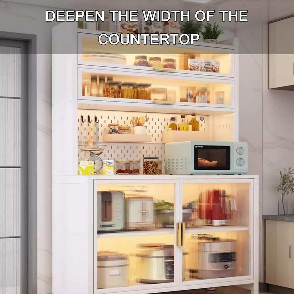Kitchen Storage Cabinet, Microwave Stand with Flip-up Doors, Kitchen Pantry Storage Cabinet with Rolling Wheels, DIY Backplane, Tall Cupboard for Kitchen, Living Room, Dining Room(White,80*42