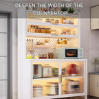 Kitchen Storage Cabinet, Microwave Stand with Flip-up Doors, Kitchen Pantry Storage Cabinet with Rolling Wheels, DIY Backplane, Tall Cupboard for Kitchen, Living Room, Dining Room(White,80*42