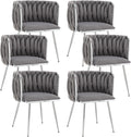Velvet Dining Chairs Set of 6, Upholstered Dining Room Chairs with Metal Legs, Sillas de Comedor Modernas 6, Modern Kitchen Chairs for Dining Room, Living Room, Kitchen, Bedroom, Grey