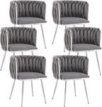 Velvet Dining Chairs Set of 6, Upholstered Dining Room Chairs with Metal Legs, Sillas de Comedor Modernas 6, Modern Kitchen Chairs for Dining Room, Living Room, Kitchen, Bedroom, Grey