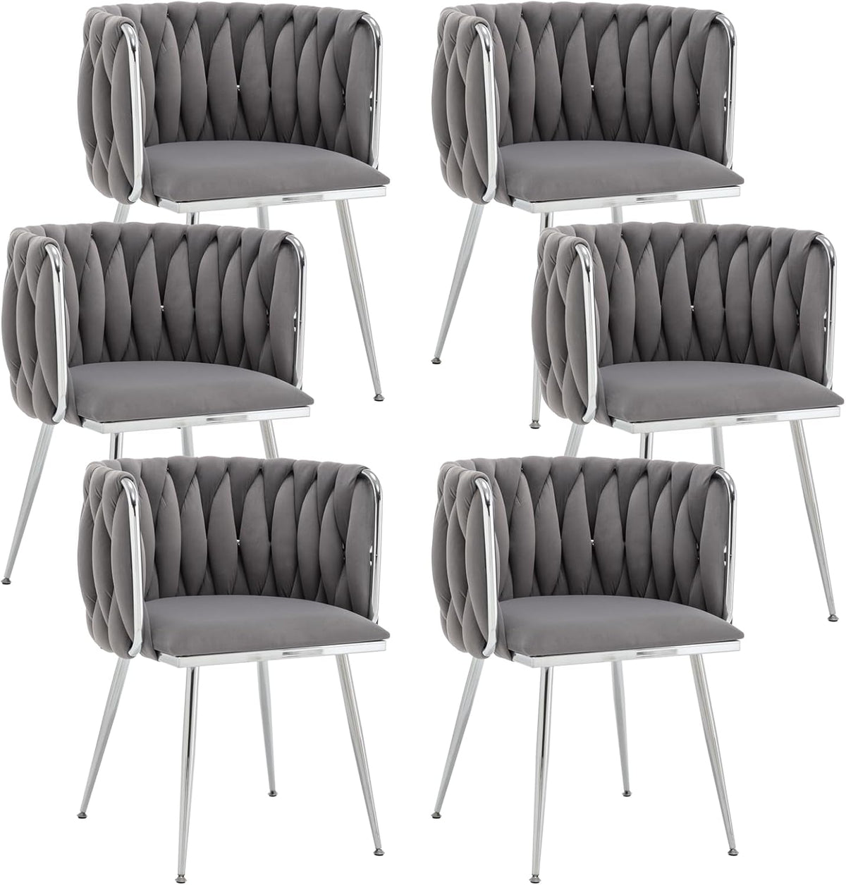 Velvet Dining Chairs Set of 6, Upholstered Dining Room Chairs with Metal Legs, Sillas de Comedor Modernas 6, Modern Kitchen Chairs for Dining Room, Living Room, Kitchen, Bedroom, Grey