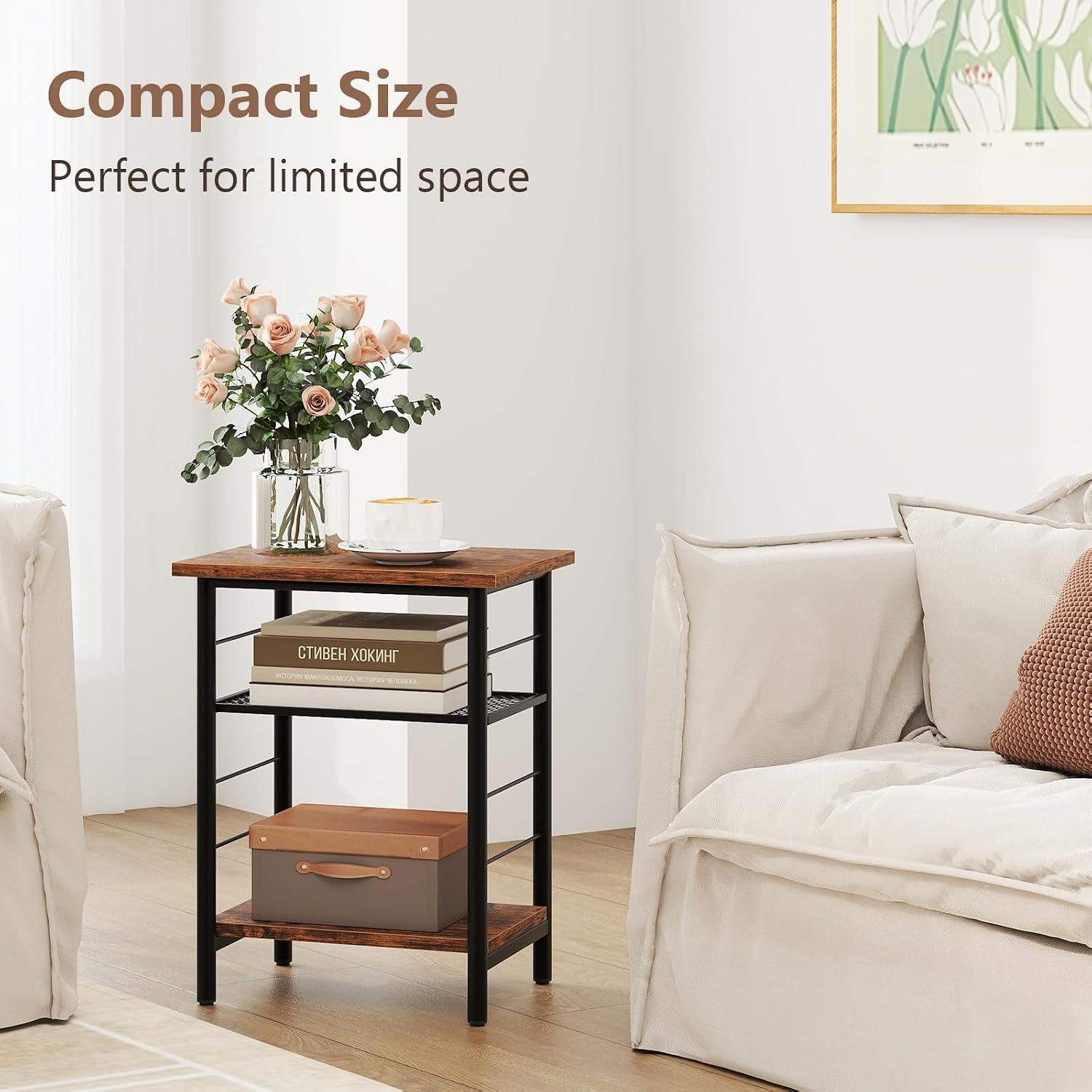 Giantex 3-Tier Side Table with Adjustable Mesh Shelf, Industrial Nightstand, Small End Table Stand for Living Room, Bedroom, Office, 12" D x 15" W x 20" H