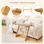 Giantex Bamboo TV Tray Table Set of 2, Z Shaped Sofa Side Table for Eating Snacks Coffee Laptop, Modern TV Dinner for Small Spaces Living Room Bedroom, Natural