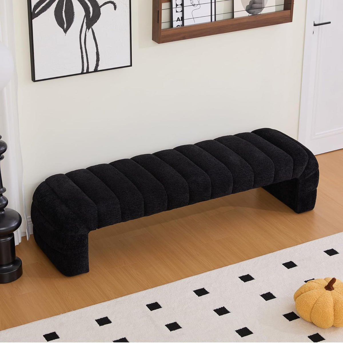 Chifee & Vingol 69.7" W Modern Living Room Bench Upholstered Bedroom Benches End of Bed Bench for Entryway, Dining Room and Living Room,Black