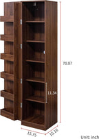 70" Tall Slim Pantry Cabinet with Side Racks & Adjustable Shelves (Walnut) | Space Saving Freestanding Slim Narrow Cabinet Single Door with Shelves & Racks for Kitchen Dining Room Small Spaces
