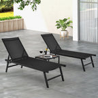 Tangkula 3 Piece Patio Chaise Lounge Set, Aluminum Patio Recliner with Coffee Table, 6-Level Backrest Adjustment, Outdoor Lounge Chair & Side Table Set for Poolside, Backyard (Black)