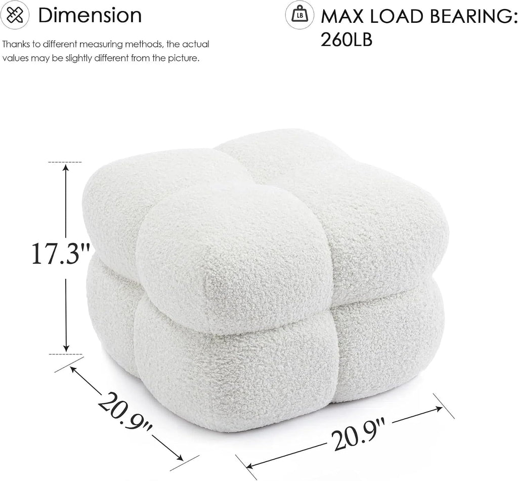 Zesthouse Square Pouf Ottomans Set of 2, Modern Backless Vanity Stool for Bedroom, White Fuzzy Foot Rest for Couch, Upholstered Tufted Footstool, Sherpa Fabric Ottoman Coffee Table for Living Room