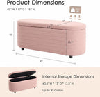 45.5" Modern Storage Ottoman Bench, Pink | Boucle Bench, Linen Fabric, Slow-Close Safety Hinge, Hidden Storage, Upholstered Seat, for Living Room Entryway End of Bed