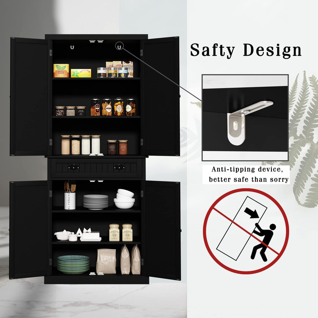 HLR 72" Kitchen Pantry Storage Cabinet, Freestanding Larder Cupboard with Doors and Adjustable Shelves, Pantry Cabinet for Dining Room, Living Room