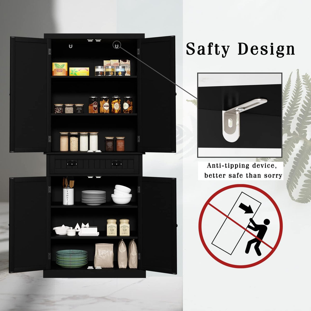 HLR 72" Kitchen Pantry Storage Cabinet, Freestanding Larder Cupboard with Doors and Adjustable Shelves, Pantry Cabinet for Dining Room, Living Room