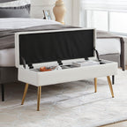 Gitrah Storage Bench Entryway Bench End of Bed Bench Ottoman Upholstered PU Leather Bedroom Bench Tufted Bench with Golden Legs 40" White