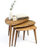 Ultimate Premium Products Solid Nesting Table Set of 3- Walnut Mid Century Pebble Tables with Tapered Legs – Wooden Home Furniture in a Retro Style - Walnut