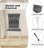 Velvet Dining Chairs Set of 4, Modern Woven Kitchen Chairs with Silver Metal Legs, Upholstered Cushion with High Back, Dirt Resistance, Easy to Install, for Living Room, Dining Room - Dark Grey