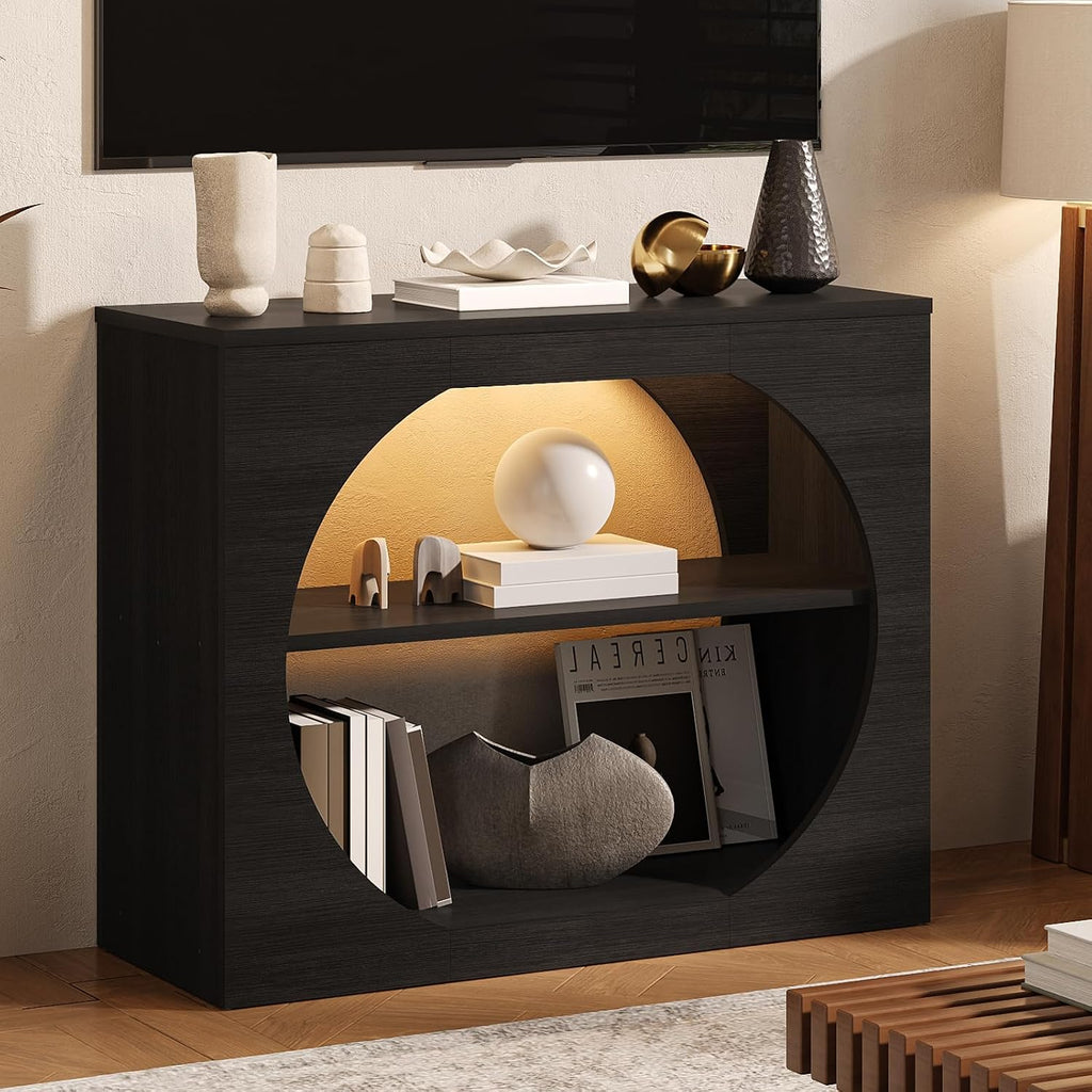 Entryway Table, 39'' Black Console Table with LED Light 3-Tier Modern Wood Accent Console Tables for Entryway, Living Room, Foyer, Hallway, Entry