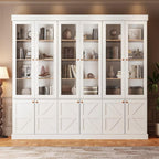 71" Tall Farmhouse Kitchen Pantry, Rustic Large Storage Cabinet with Glass Doors, Adjustable Shelves, Wood Versatile Hutch Cabinet for Dining Room, Living Room, White 3 Pcs