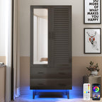 Hlivelood 2 Door Armoire Wardrobe Closet Cabinet with Mirror, Drawers and LED Lights, Multi-Tier Shelves, Hanging Rod & 2 Louver Doors, Large Capacity Storage Wardrobe Armoire for Bedroom, Black