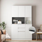 ZeHuoGe 74" Kitchen Pantry Cabinet with Charging Station,Freestanding Storage Cabinet with Drawers, Modern Pantry Cupboards with Microwave Stand for Living Room,Dinning Room (White)