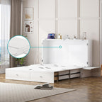 BALUS Queen Murphy Bed, Murphy Cabinet Bed with 2 Storage Drawers &USB Charging Station, Space-Saving Murphy Beds for Living Room/Bedroom, White