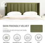 YUHUASHI King Bed Frame，Platform Bed with Upholstered Headboard，Grass Green