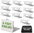 Folding Table 6 Foot with Black Table Cloth- Durable 330LBS Capacity, Sturdy & Foldable Design with Safety Lock-Portable Tables Folding for Camping, Party, Indoor & Outdoor Use10 Pack