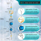 FONMY Dog Gazing Ball Spiral Tail Wind Spinner Sun Catcher Rainbow Maker Silver Double-Spiral W/Blue K9 Crystal Ball Tree Hanging Ornament Indoor Outdoor Garden Decor. -19.5inch H