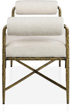 24/7 Shop at Home Lalia Upholstered 48-inch Metal Bench with Padded Roll Arms, Beige Fabric Seat, Hammered Forged Steel Frame, Modern Bedroom or Entryway, Matte Gold