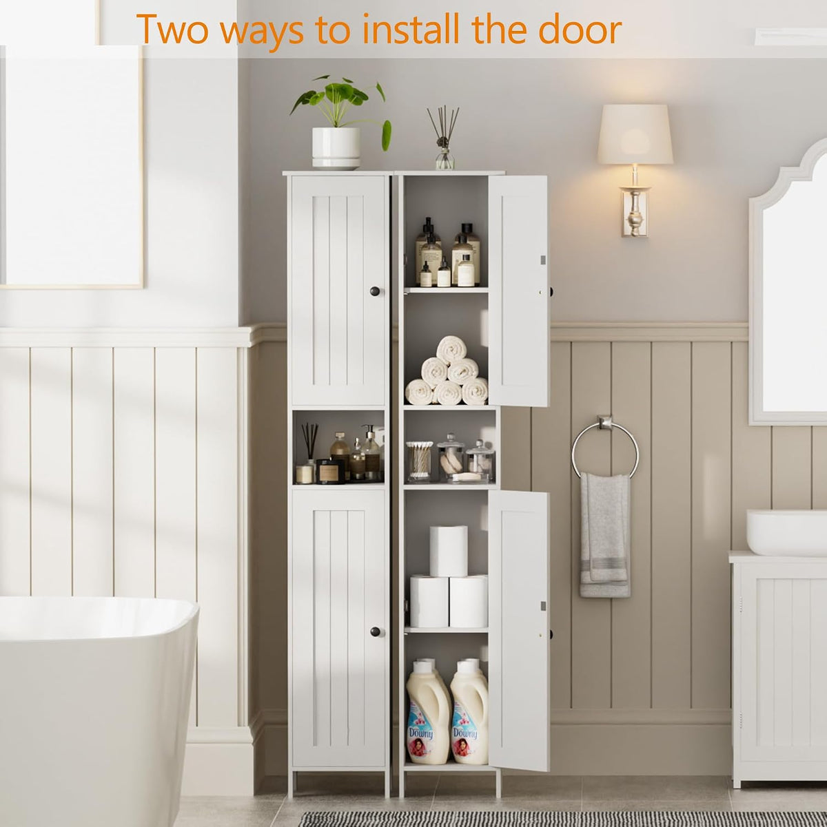 Homleke Tall Bathroom Storage Cabinet with 2 Doors, Slim Bathroom Cabinet | Narrow Storage Cabinet with Adjustable Shelves, Anti-Tip Design, Reversible Door, Easy Assembly, White, 11.8''W