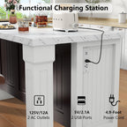 Gyfimoie 71" Large Imitation Marble Dining Table with Roman Column,36" H Island Table with Charging Station,Mordern Kitchen Island,Home Bar Unit for Home Kitchen, Living Room, Balcony, Basement