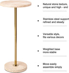 Premium Small Round Natural Marble Pedestal Side Table, End Table, Mini Drink Table with Upgraded Weighted Marble Base, for Livingroom, Bedroom, Bathroom, Balcony, Small Spaces (Beige Travertine)