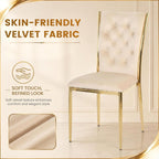 Velvet Dining Chairs Set of 4, Modern Kitchen Chair with Gold Metal Legs, Luxury Upholstered Tufted Dining Room Chairs for Home, Apartment, Living Room - Beige