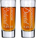 Custom Engraved 2 oz Shot Glass – Personalized Etching – Groomsman & Bridesmaid Gift – Wedding Favor Set of 2