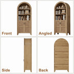Arched Pantry Cabinet, 71" Kitchen Pantry Cabinet with Adjustable Shelf, Wood Storage Cabinets Anti-Tipping, Farmhouse for Living Room, Dining Room (Rattan Natural)