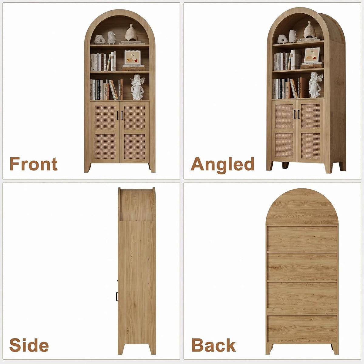 Arched Pantry Cabinet, 71" Kitchen Pantry Cabinet with Adjustable Shelf, Wood Storage Cabinets Anti-Tipping, Farmhouse for Living Room, Dining Room (Rattan Natural)