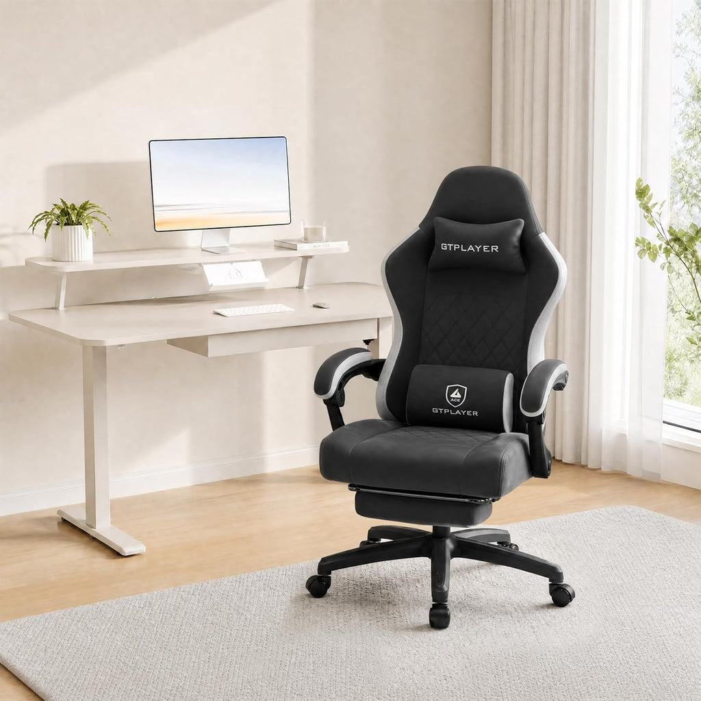 GTPLAYER Gaming Chair, Computer Office Chair with Pocket Spring Cushion, Linkage Armrests and Footrest, High Back Ergonomic Computer Chair with Lumbar Support Task Chair with Footrest(Black)