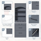 Modern 28.7x17.5x83.7 Inch Tall Kitchen Pantry Cabinet, Freestanding Hutch with Faux Marble Top, 5 Drawers & Adjustable Shelf, Glass Holders, Space-Saving Storage for Kitchen/Dining Room (1, Gray)