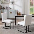 Upholstered Dining Chairs Set of 2, Modern Linen Fabric Kitchen & Dining Room Chairs with Metal Legs, Cuverd Back Comfy Side Chair for Dinner, Living Room, Reception, White