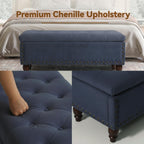 42'' End of Bed Storage Bench with Dual-Surface Lid, Upholstered Ottoman with Hidden Storage, Chenille Bench Seating with Wood Panel Seat for Entryway,Living Room,Bedroom-Blue