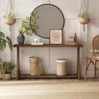 Farmhouse Console Tables for Living Room, 63" Solid Wood 2-Tier Sofa Table, Rustic Hallway Table for Entryway, Natural