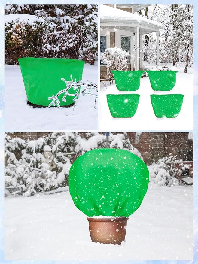 ANPHSIN 3 Pcs Plant Covers Freeze Protection - 19.6in x 39.3in Winter Shrub Plant Protection Bags, Frost Blankets Cloths with Drawstring for Outdoor Garden Rose Bush Plants, Green